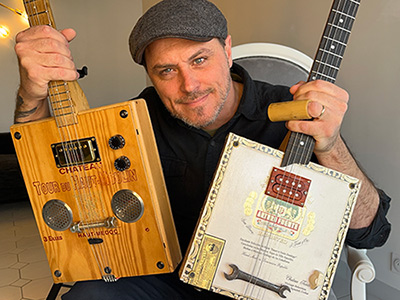 Cigar box guitar méthode débutant, tutos et tablature en français, cigar box guitar 3 cordes et 4 cordes.