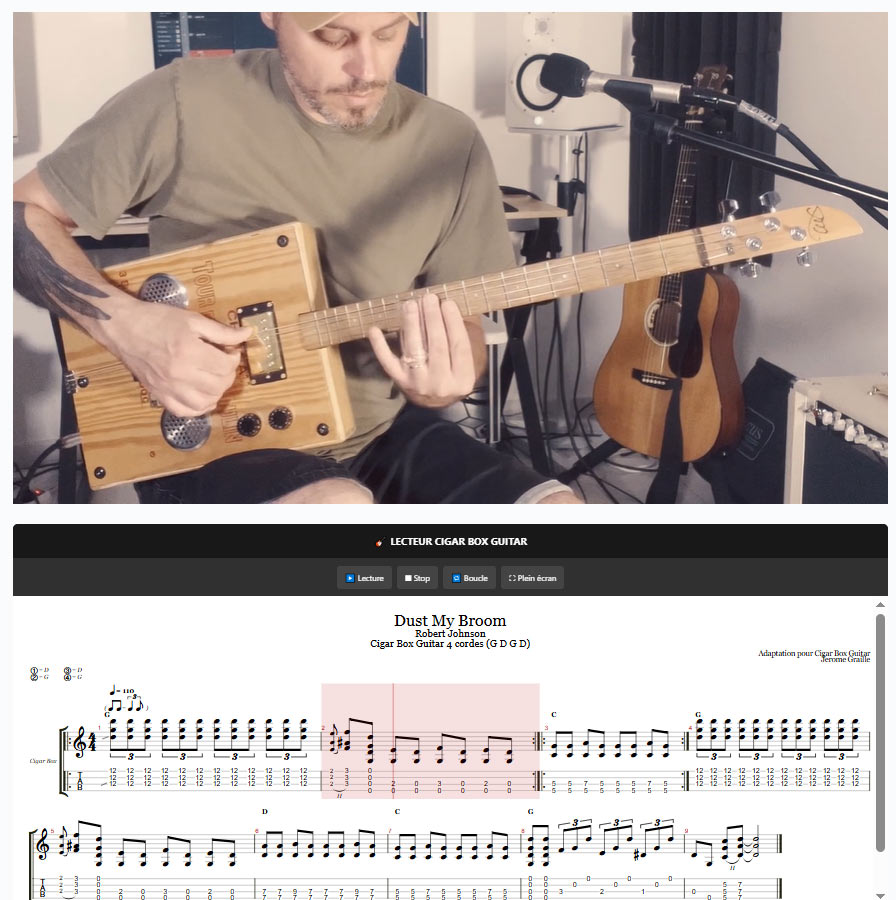 Lecteur de tablatures interactif Cigar Box Guitar Club